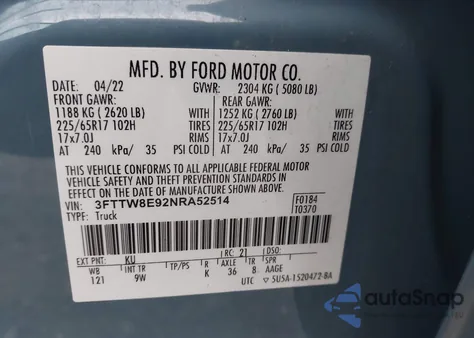 2022 Ford Maverick Xl z USA, uszkodzony, nr VIN 3FTTW8E92NRA52514